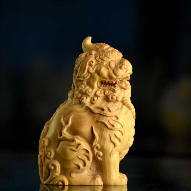 小叶黄杨木独角神兽麒麟居家中式古代瑞兽中国风雕刻工艺品摆件