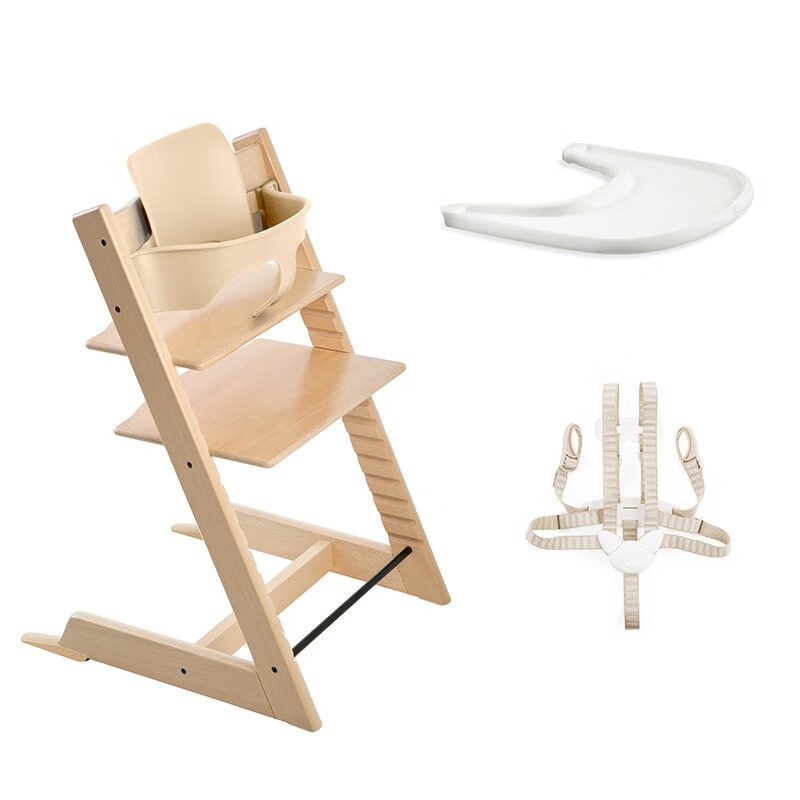 Tripp Trapp成长椅+Baby Set+安全带+餐盘宝宝儿童餐椅 天然色
