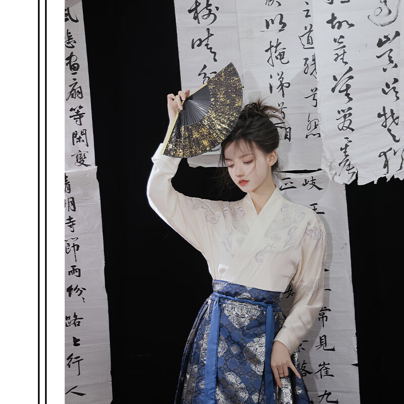 liscn[绘百福]明制汉服飞机袖短衫织金马面裙百褶裙套装女春夏日常