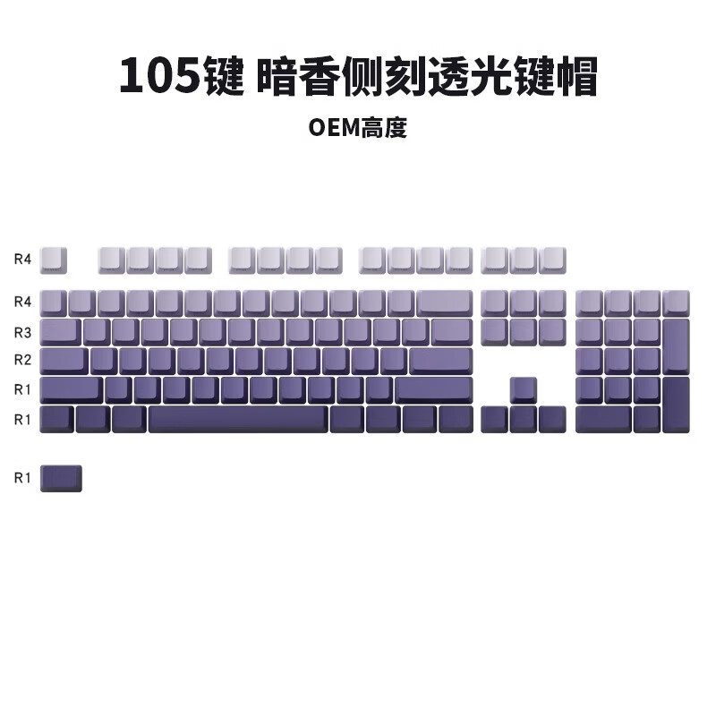 KCPMASTER渐变侧刻键帽系列透光PBT材质OEM高度兼容61、87、104键 纯黑侧刻【仅是键帽】 105侧刻盒装
