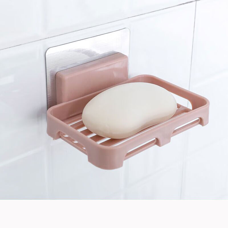 免打孔卫生间肥皂盒香皂架创意吸盘香皂盒壁挂式肥皂架浴室沥水盒 北欧粉 香皂盒【2套】