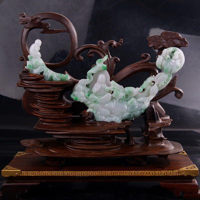 xushi缅甸翡翠a货悟道摆件 玉石飘绿佛挂件玉器手玩 证书锦盒包装 浅