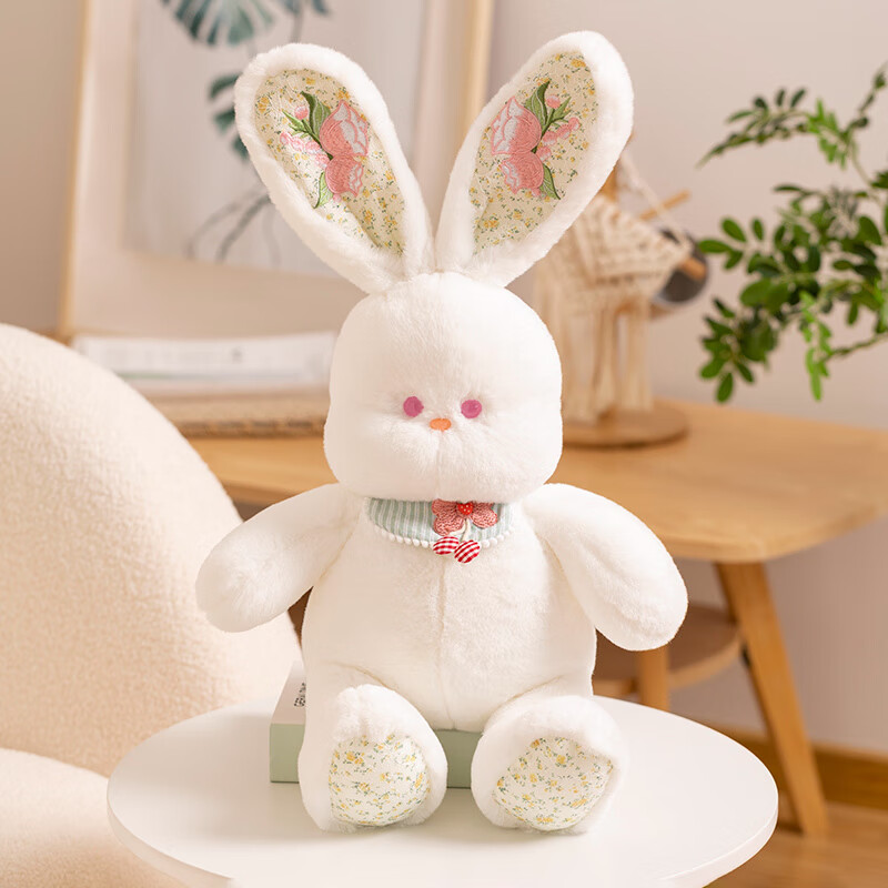 大白兔布娃娃女孩睡觉大号抱枕可爱小白兔公仔礼物女 粉色花朵 大耳兔