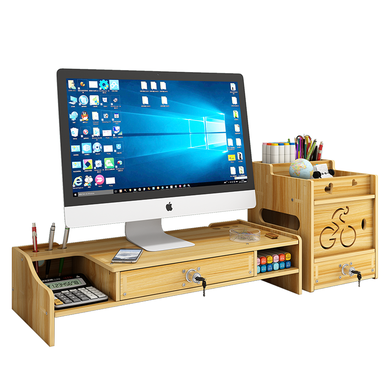 正青春 电脑增高架显示器底座垫高支架办公室桌面收纳盒用品收纳置物架 sz08-3樱木色