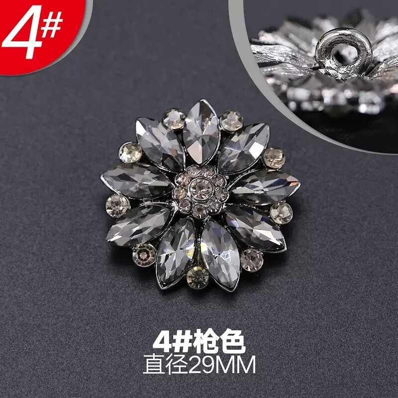 萌依兒合金水鉆鈕扣 貂皮皮草袖口胸花裝飾扣 大衣外套水晶扣子鑲鉆紐的 槍色