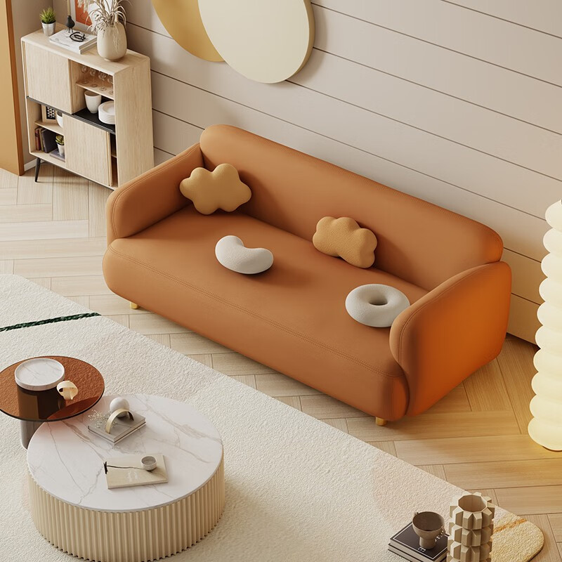 墨素 北欧小沙发科技布防水小户型公寓易打理简约沙发免洗防水轻奢乳胶垫沙发茶几组合 橘红色单人位