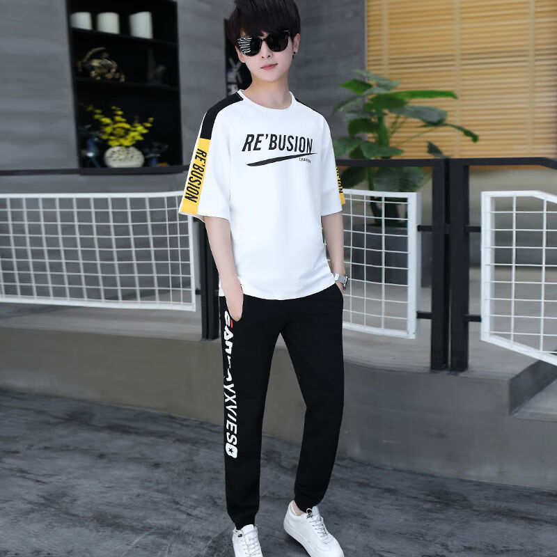 21岁大学生男29岁青年人穿的青少年短袖套装男夏季韩版潮流卫衣帅气