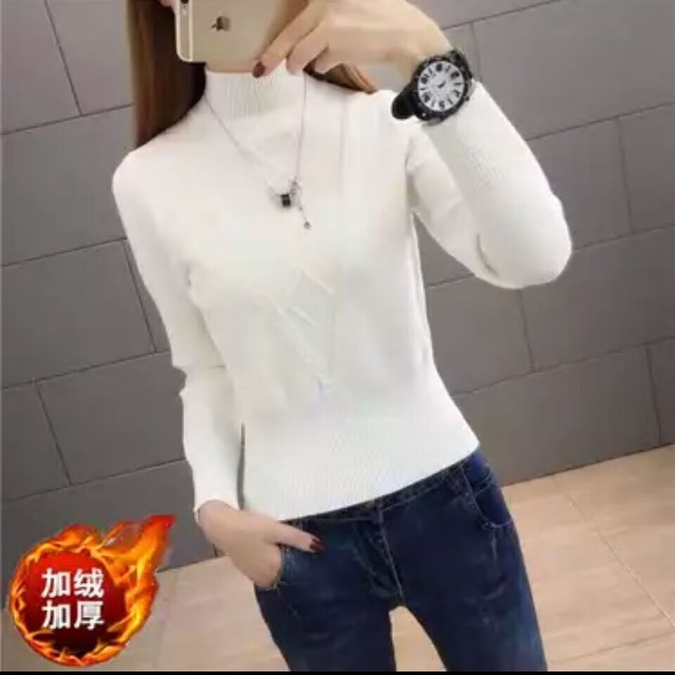 适合上身胖胸大的秋冬女装半高领收腰短款毛衣女加厚加绒保暖2019秋冬
