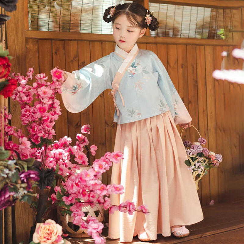 爱新款儿童汉服女童改良明制袄裙中国风襦裙古风超仙汉元素春秋 粉色