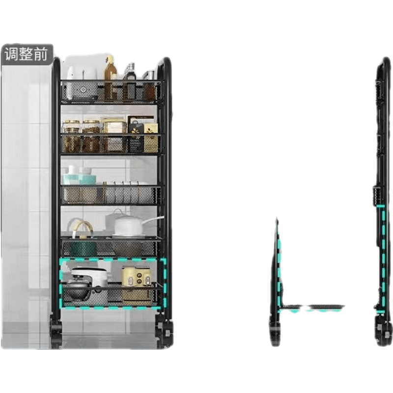 厨房置物架落地多层收纳架架子卫生间卧室收纳可移动小推车储物架 【加粗款 四层 黑色】赠挂盒+挂钩