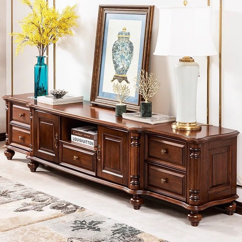 欧格美斯美式乡村纯实木电视柜组合复古做旧电视机柜客厅原木简约储物