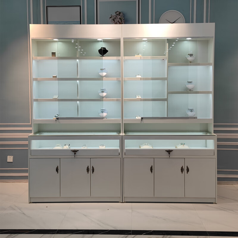 缦宛木翡翠珠宝实木展示柜 实木珠宝展示柜现代简约饰品高柜翡翠展柜