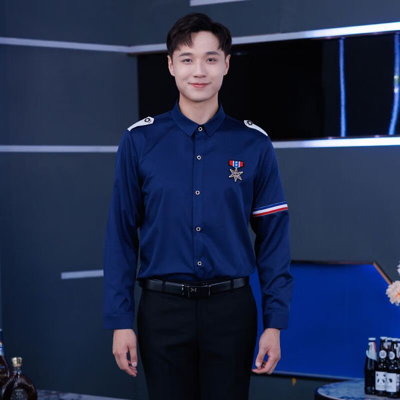 秋冬季服务员秋冬装长1袖衬衫 藏青色衬衫男 s