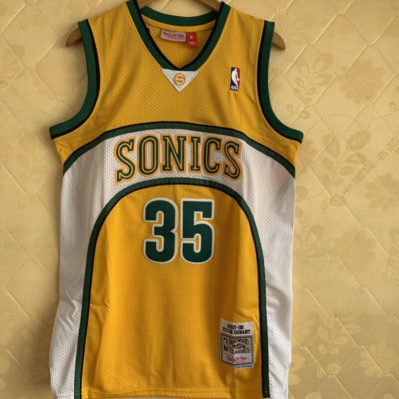 刘潮布西雅图音速nba复古球衣35号杜兰特黄色篮球服刺绣大码背心 35号