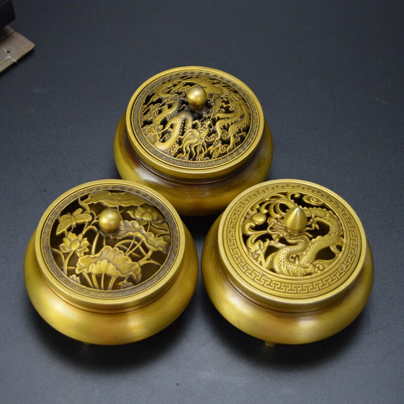 铜魂古匠 黄铜香薰炉摆件铜车工香炉家居香道装饰品工艺品纯铜香炉 祥