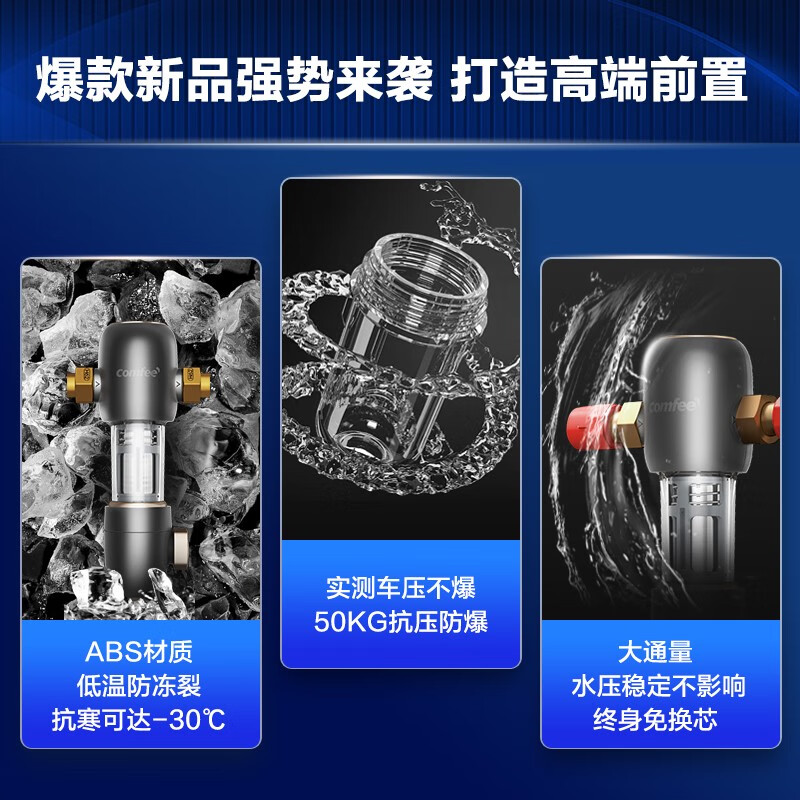 美的（Midea）【旗舰新款】美的前置过滤器反冲洗前置净水器全屋净水器家用过滤器前置顶配升级7T大通量 40μm双滤网 终身免换滤芯 净水器