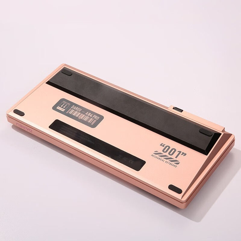 达尔优（dareu）A84pro客制化机械键盘 一体化铝合金机身 三模键盘 拾音律动 天空轴V3 白桃粉