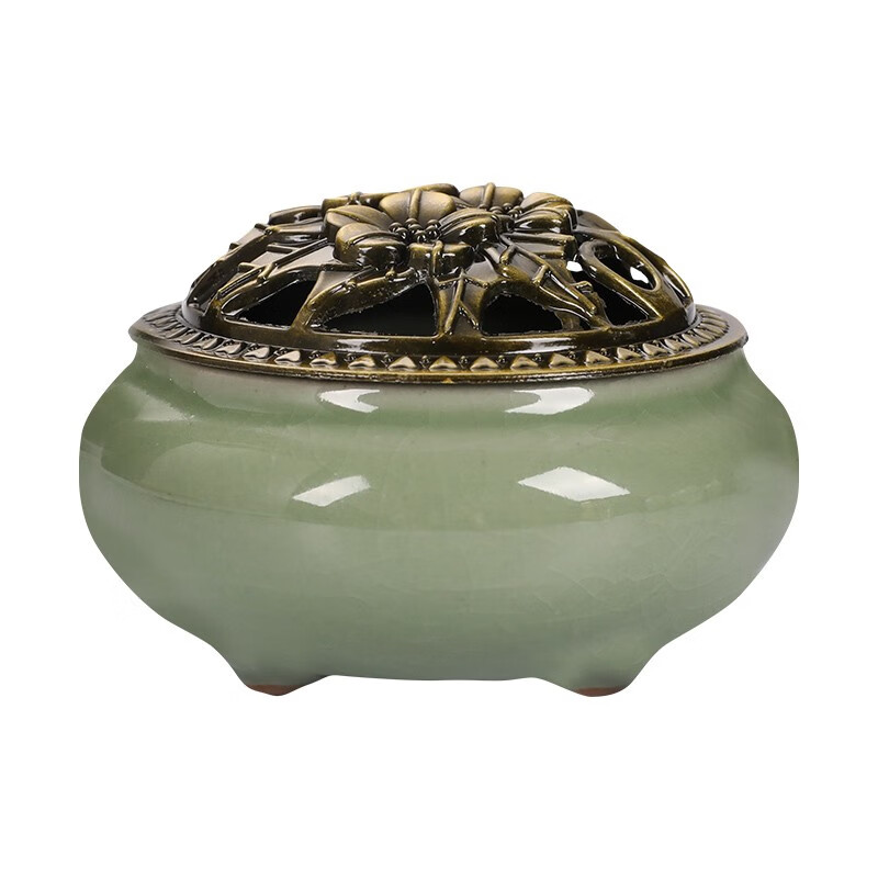 普云高阶虫漏芽庄沉香檀香熏香薰艾草香盘香家用室内睡眠熏香4小时 哥窑豆青(只发炉颜色随机/无盘香） 1盘 4小时