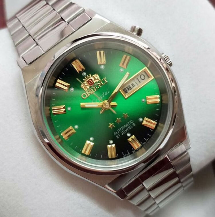 老款东方双狮男表全钢防水全自动机械表怀旧双狮夜光手表 三星绿色盘