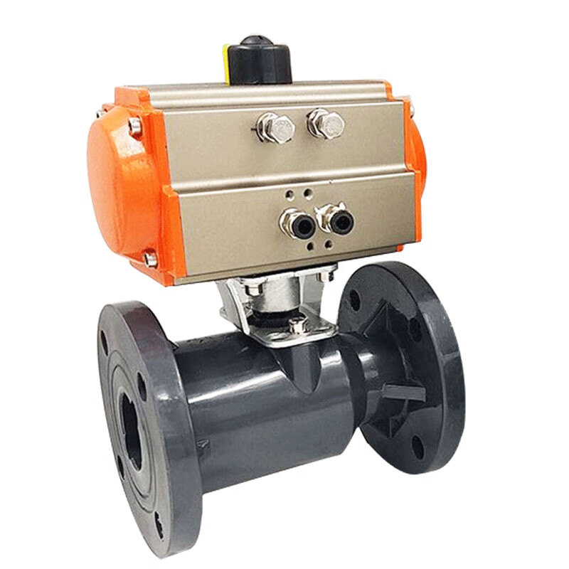 扑哩扑剌气动法兰upvc球阀一体式pvc球阀pvc气动双由令球阀塑料球阀