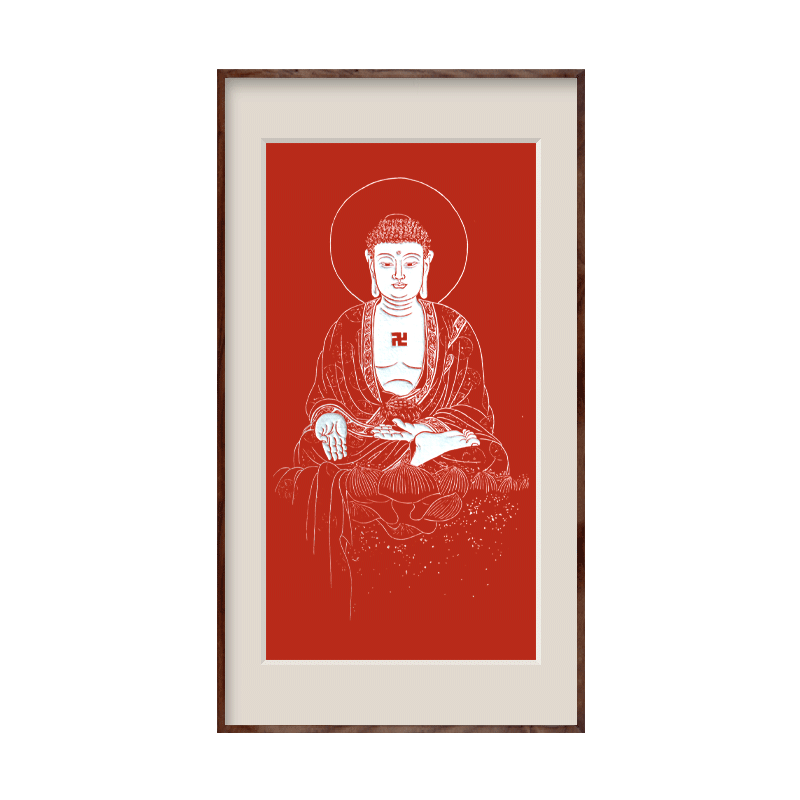 墨经阁(mojingge)佛像朱砂红色拓片新中式装饰画竖版禅意挂画客厅书房