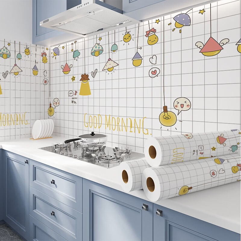 浪漫满屋厨房防油贴纸耐高温铝箔瓷砖墙纸自粘油烟机灶台家用橱柜翻新贴纸 【5米长*宽60cm】星星派对 大
