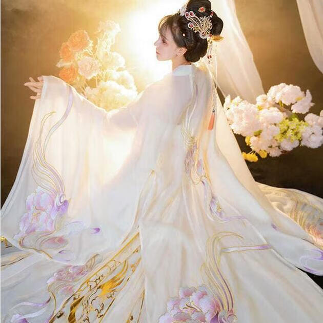zhouyouyang洛月汉服女唐制齐腰大码诃子裙大袖衫白色薄款古风飘逸