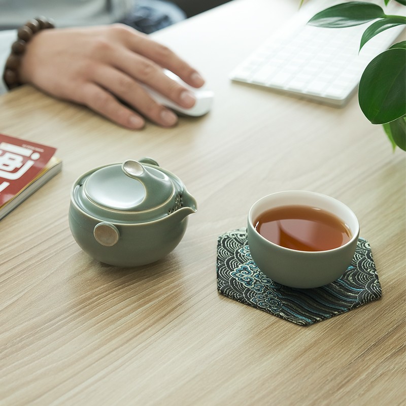 佰豪 陶瓷旅行茶具套装茶壶茶杯便携茶具办公家用快客杯功夫茶具套装一壶一杯 现代 水泥灰【都市风】