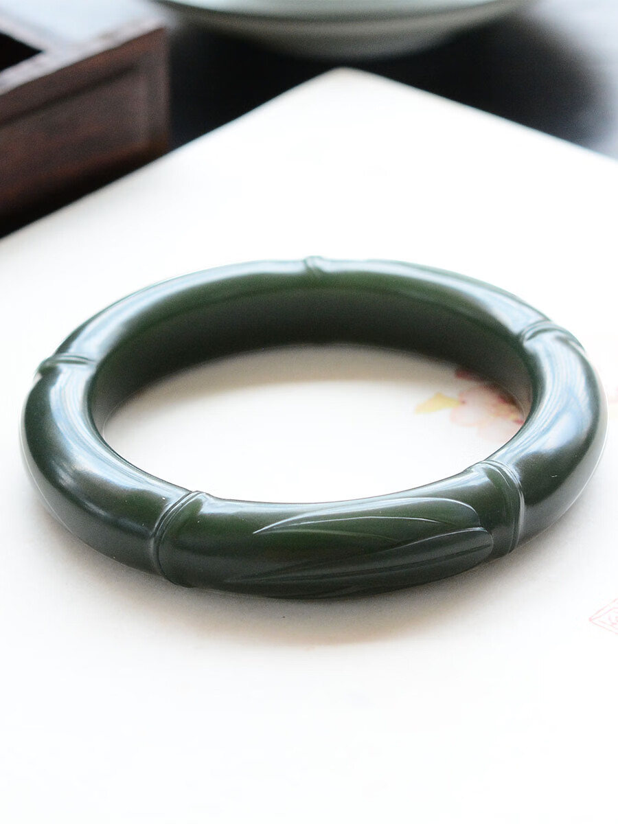 碧派和田玉手镯新疆塔青一细泥鳅背雕刻竹节玉石镯5455圈支持鉴定