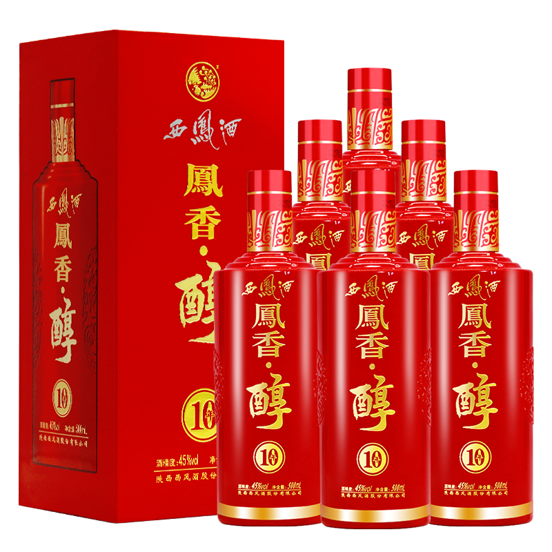 西凤酒 凤香醇 10年 45%vol 凤香型白酒 500ml*6瓶 整箱装06539京东