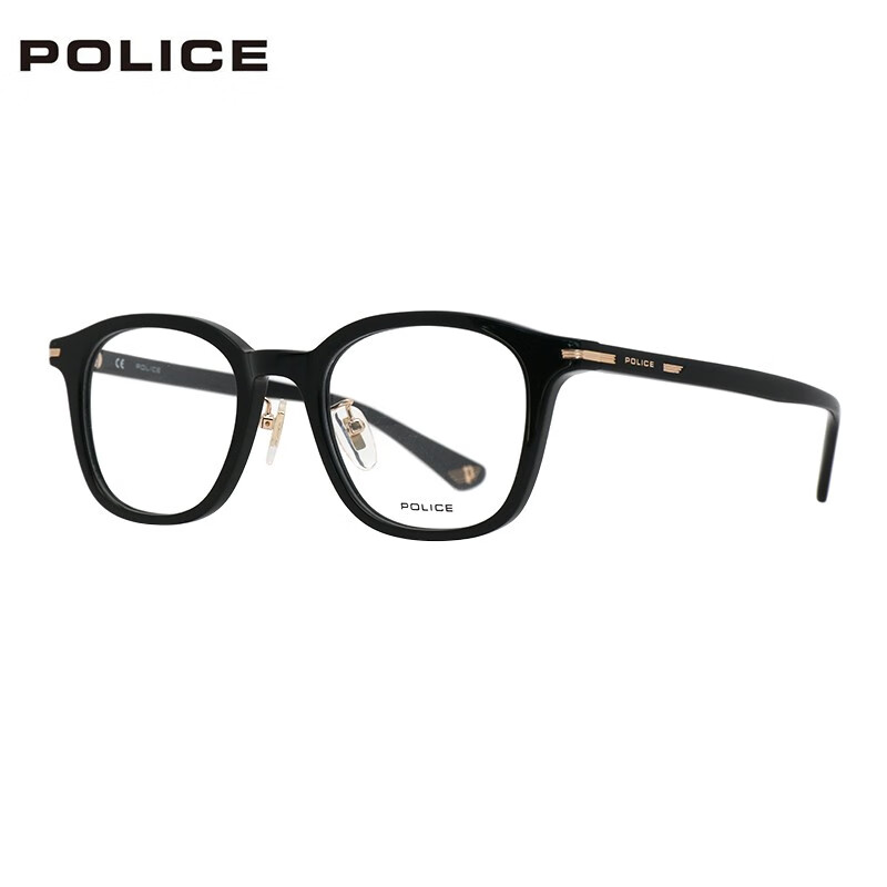 POLICE 中性款黑色镜框黑色镜腿板材全框光学眼镜架眼镜框 VPLB60I 0700 49MM