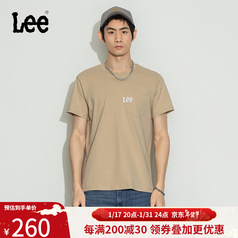 Lee商场同款23新品标准版logo印花多色男短袖T恤LMT0016153RX 米色 S