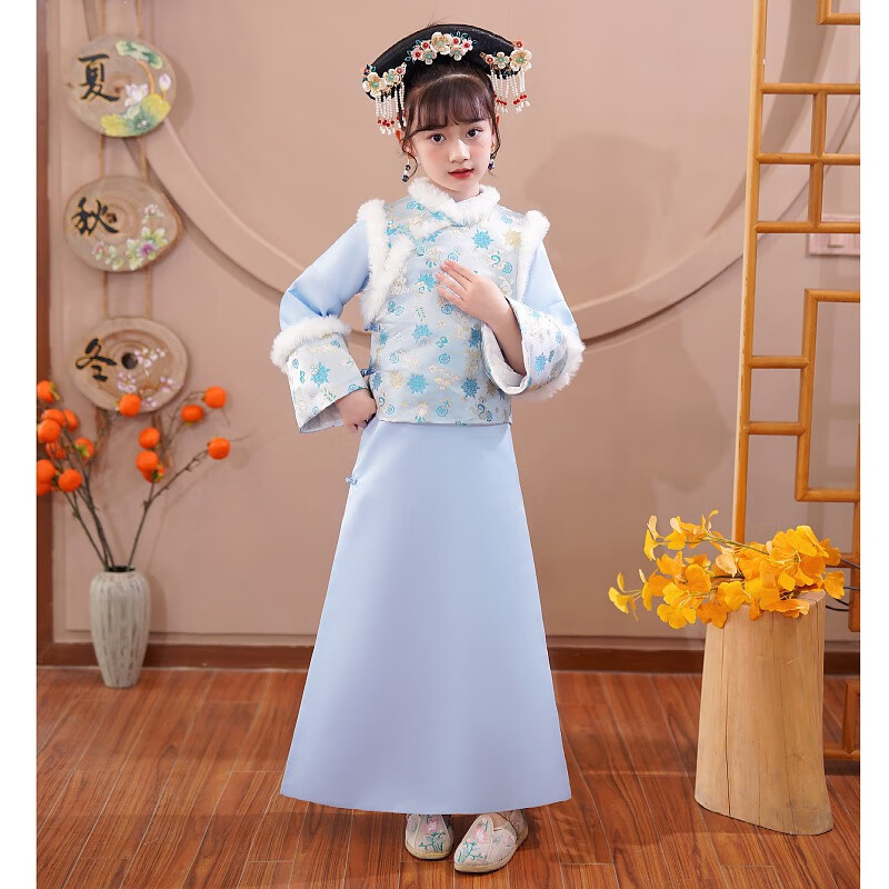 勤度清朝格格服女童冬季儿童古装公主服装小女孩满族格格旗服演出服冬