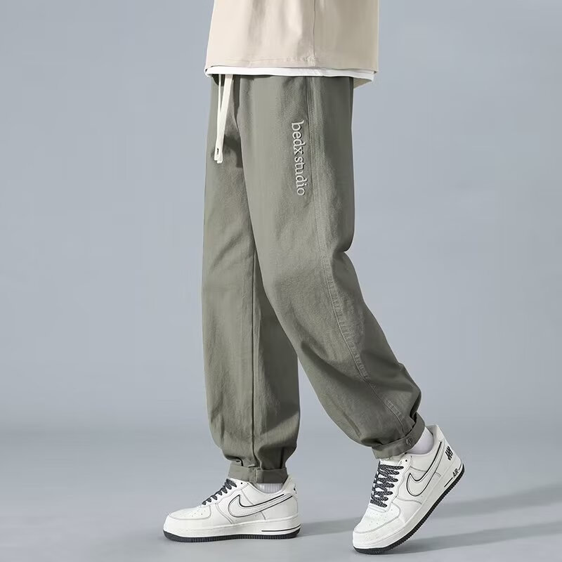 圣曼芬日系卡其色裤子男秋季潮牌直筒宽松美式刺绣痞帅工装休闲百搭