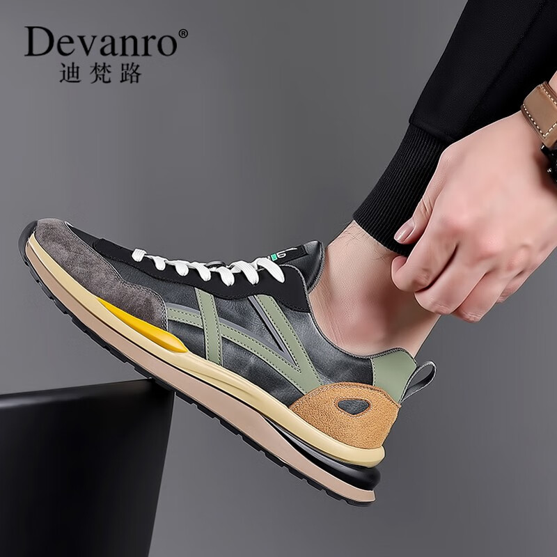 迪梵路(devanro)品牌奢侈休闲运动鞋男2024新款透气老爹鞋百搭软底
