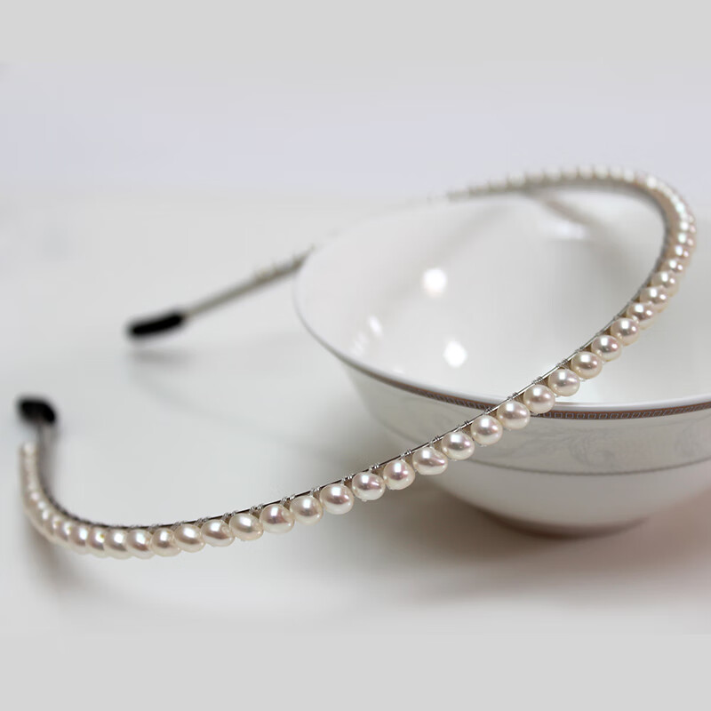 手工制作淡水白色珍珠细发箍发卡发饰压发甜美时尚简约气质女款 白色