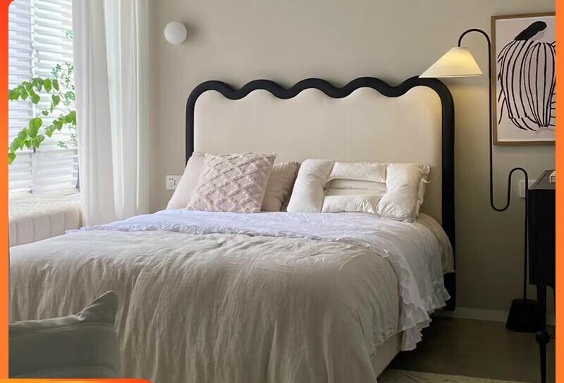 俏尚美法式奶油风布艺床网红涟漪波浪床北欧简约现代科技布床轻奢风布