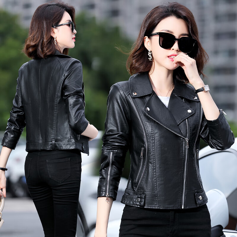 萨晟真皮皮衣女短款2021早秋新款高端绵羊皮夹克修身上衣小外套皮衣女