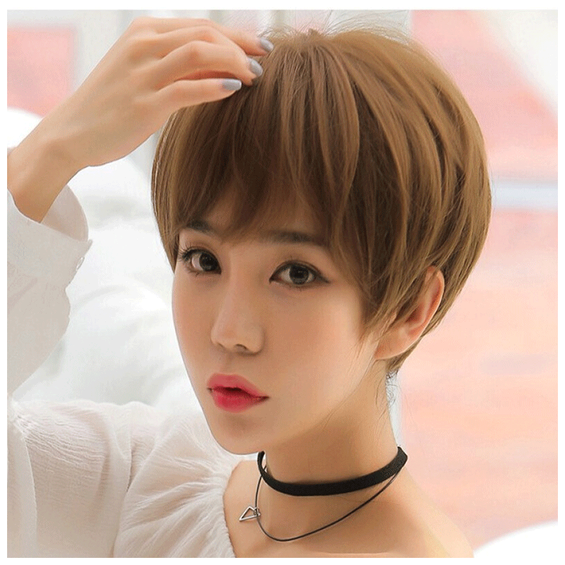 天使丝丝帅气假发女生短直发短发假头发假发浅棕色个性男发全头套 黑