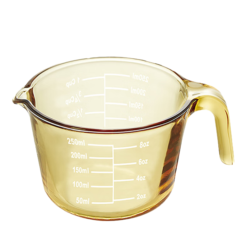康宁250ml琥珀色耐热带刻度玻璃杯量杯 家用儿童早餐牛奶杯奶茶杯烘培量杯啤酒杯 250ml量杯 59元