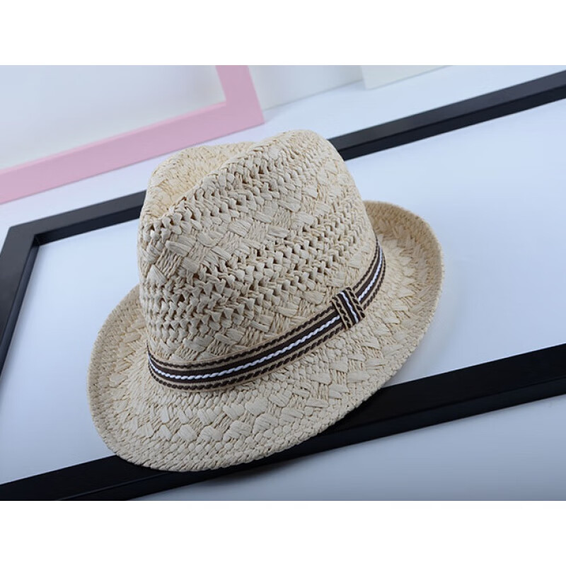 impresswit草帽编织礼帽爵士帽女帽遮阳防晒帽可折叠沙滩帽手工制作