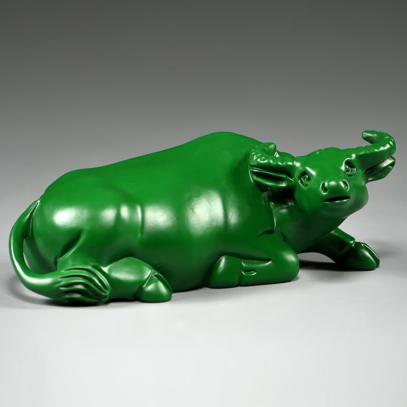 仙纵绿色木雕水牛摆件木制十二生肖卧牛家居客厅电视柜装饰红木工艺品
