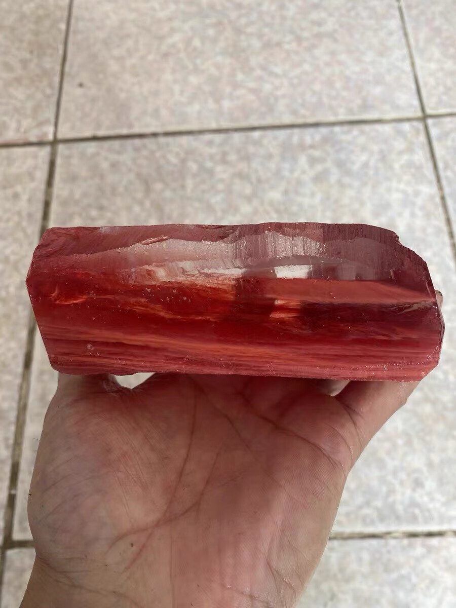 snqp西瓜晶原石毛料大块红色熔炼石水晶矿石标本摆件鱼缸造景装饰石头