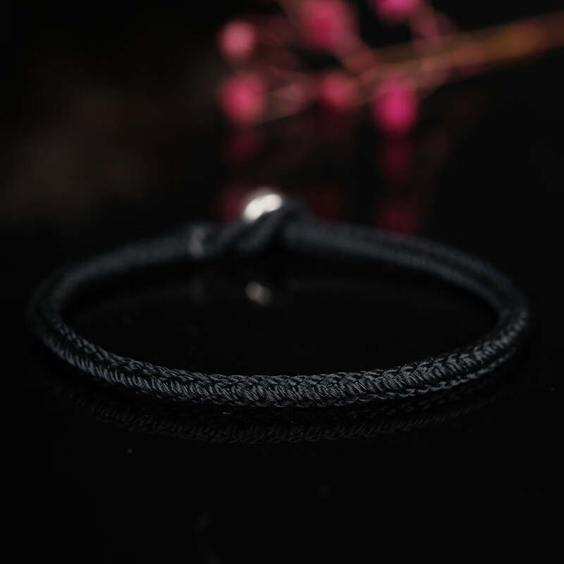 编织绳古风手链情侣简约细款手绳s925银扣 黑色(联系客服备注尺寸) 净