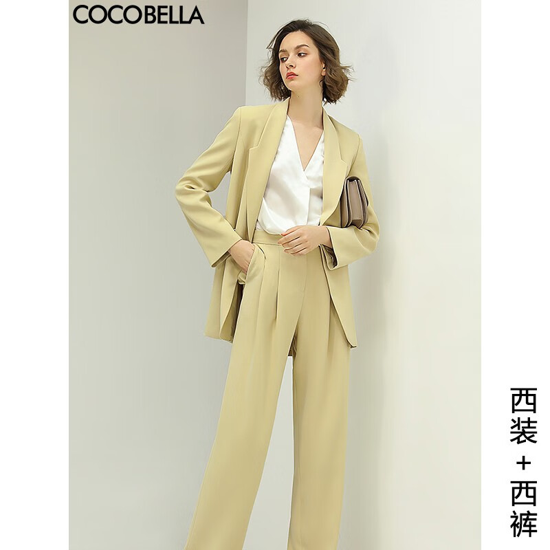 COCOBELLA预售香草色休闲西装套装女中长款西服西裤两件套CT1003 套装TA124 L