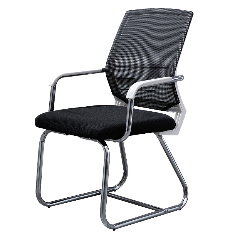 田门前 电脑椅家用办公椅 弓形椅子网布会议椅麻将棋牌室椅人体工学椅靠背网布透气椅子 白框灰色 钢制脚 固定扶手