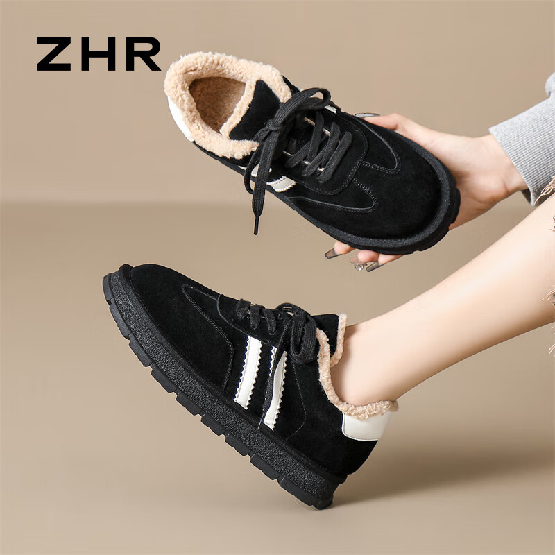 ZHR则则棉鞋女冬季加绒保暖德训鞋女雪地防寒轻质厚底女鞋 EH121 黑色 40