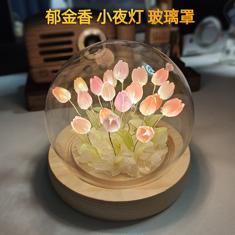 永生花玻璃罩带灯串工艺品摆件创意 2直径10cm球形(开口8cm) 串灯平
