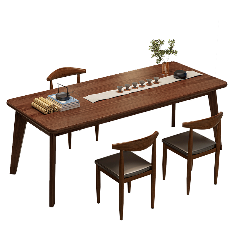 贏鳴茶桌茶臺(tái)餐桌實(shí)木腿茶桌客廳茶幾陽(yáng)臺(tái)休閑桌椅套裝桌子家具 推薦【一桌三椅】胡桃色120CM