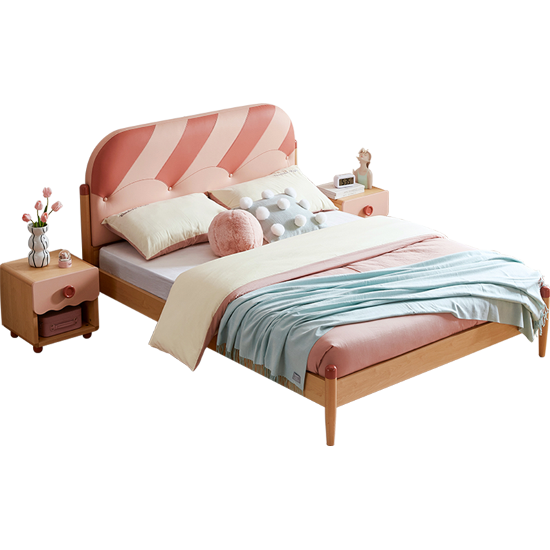 林氏木业 (Kids) 儿童床少女风女孩公主床粉色青少年实木脚卧室软包单人床 AD1A-A儿童床+CD093A床垫 1200mm*2000mm